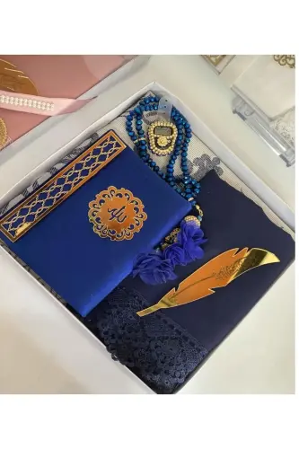Dowry Prayer Rug Set Bridal Bundle Dowry Set Gift Set Navy Blue Prayer Rug Set-Navy Blue 