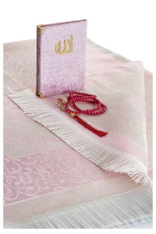Dowry Prayer Rug Set Luxury Prayer Set - Pink Color - Pink - 3