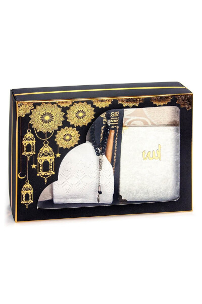 Dowry Prayer Rug Set Yasin Prayer Beads Miswak Cap Gift Religious Boxed Shawl Set - 3