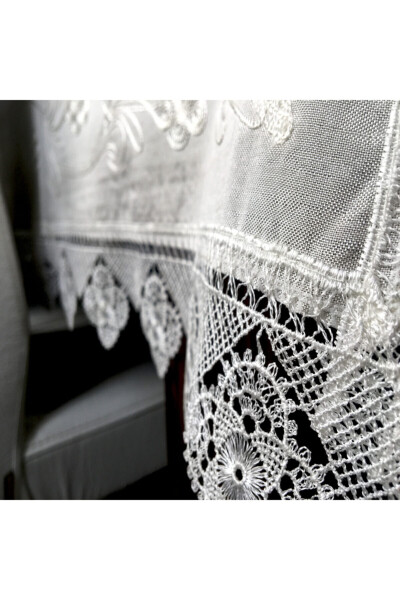 Dowry Silk Woven Needle Lace Tablecloth 140 Cm X 180 Cm 100% Silk Cream - 3