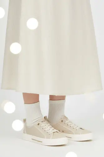 DP-3215 Bej Günlük Kadın Sneaker - Bej-4003 - 1