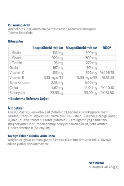 Dr. Amino Asit Aminofortis Preglutathione 60 Kapsül | Amino Asit - 2