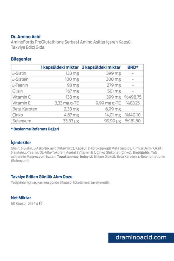 Dr. Amino Asit Aminofortis Preglutathione 60 Kapsül | Amino Asit - 2