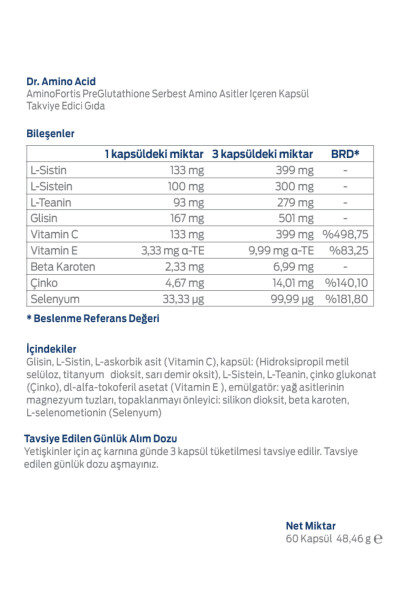 Dr. Amino Asit Aminofortis Preglutathione 60 Kapsül | Amino Asit - 5