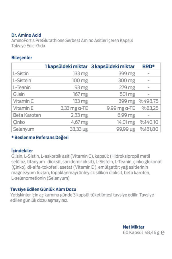 Dr. Aminokislota Aminofortis Preglutatiyon 60 Kapsula | Aminokislota - 2