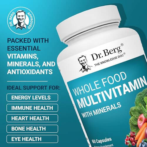 Dr. Berg Tam Gıda Multivitamin ve Mineraller - Erkekler ve Kadınlar İçin Günlük Multivitamin - Folat, Alfa-Lipoik Asit ve Daha Fazlasıyla Premium Tam Gıda Meyve ve Sebze Karışımı İçerir - 60 Kapsül - 2