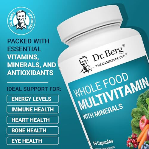 Dr. Berg Whole Food Multivitamin with Minerals - Daily Multivitamin for Men and Women - Includes Premium Whole Food Fruits and Vegetable Blend with Folate, Alpha-lipoic Acid and More - 60 Capsules - 2