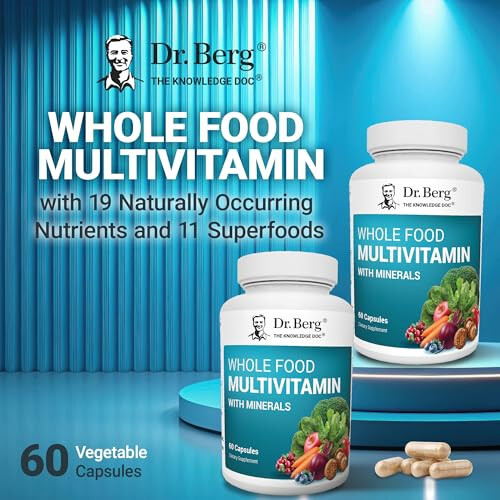 Dr. Berg Whole Food Multivitamin with Minerals - Daily Multivitamin for Men and Women - Includes Premium Whole Food Fruits and Vegetable Blend with Folate, Alpha-lipoic Acid and More - 60 Capsules - 4