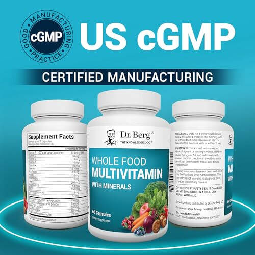 Dr. Berg Whole Food Multivitamin with Minerals - Daily Multivitamin for Men and Women - Includes Premium Whole Food Fruits and Vegetable Blend with Folate, Alpha-lipoic Acid and More - 60 Capsules - 5