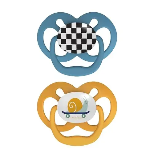Dr. Brown's Advantage Baby Pacifier, Fully Symmetrical Soother with Soft Silicone Bulb, Skateboard Snail, 6-18m, BPA Free, 2 Pack - DR. BROWN'S