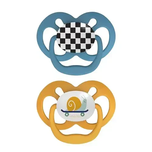 Dr. Brown's Advantage Baby Pacifier, Fully Symmetrical Soother with Soft Silicone Bulb, Skateboard Snail, 6-18m, BPA Free, 2 Pack - 1