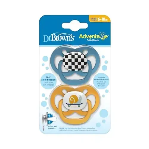 Dr. Brown's Advantage Baby Pacifier, Fully Symmetrical Soother with Soft Silicone Bulb, Skateboard Snail, 6-18m, BPA Free, 2 Pack - DR. BROWN'S (1)