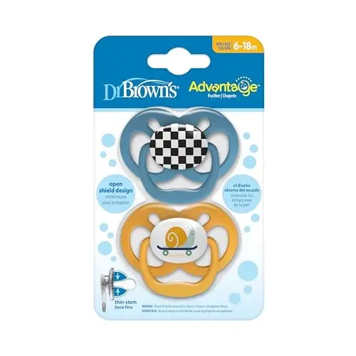 Dr. Brown's Advantage Baby Pacifier, Fully Symmetrical Soother with Soft Silicone Bulb, Skateboard Snail, 6-18m, BPA Free, 2 Pack - 2