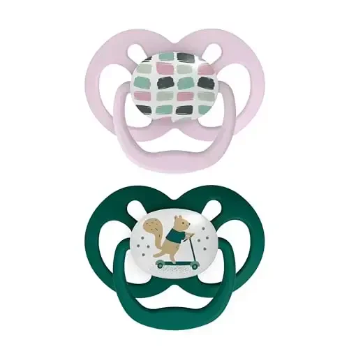 Dr. Brown's Advantage Baby Pacifier, Fully Symmetrical Soother with Soft Silicone Bulb, Scooter Squirrel, 6-18m, BPA Free, 2 Pack 