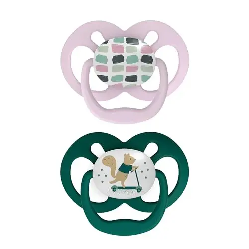 Dr. Brown's Advantage Baby Pacifier, Fully Symmetrical Soother with Soft Silicone Bulb, Scooter Squirrel, 6-18m, BPA Free, 2 Pack 