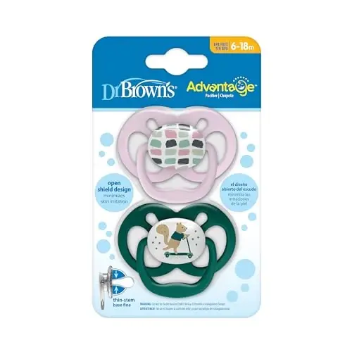 Dr. Brown's Advantage Baby Pacifier, Fully Symmetrical Soother with Soft Silicone Bulb, Scooter Squirrel, 6-18m, BPA Free, 2 Pack - 2