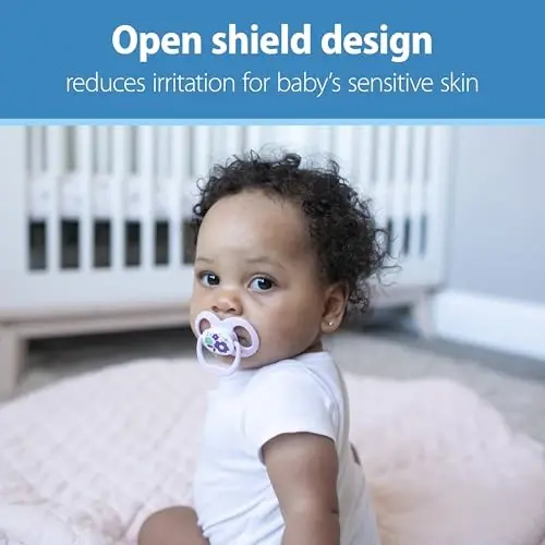 Dr. Brown's Advantage Glow-in-the-Dark Baby Pacifier, Fully Symmetrical Soother with Soft Silicone Bulb, Scooter Squirrel-Purple Nature, 6-18m, BPA Free, 4 Pack - 3