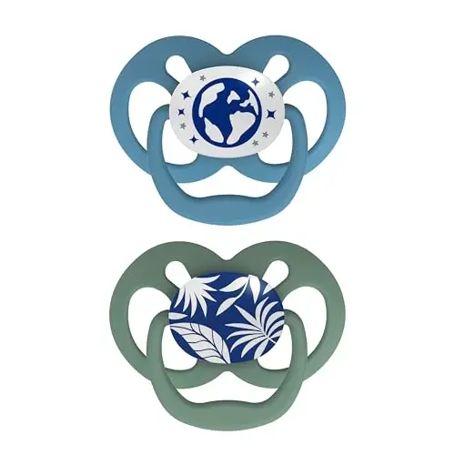 Dr. Brown's Advantage Glow-in-The-Dark Baby Pacifier, Fully Symmetrical Soother with Soft Silicone Bulb, Blue Nature, 6-18m, BPA Free, 2 Pack - 1