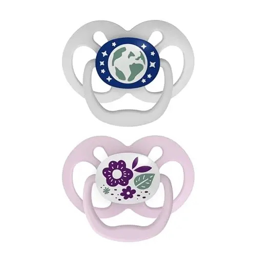 Dr. Brown's Advantage Glow-in-The-Dark Baby Pacifier, Fully Symmetrical Soother with Soft Silicone Bulb, Purple Nature, 6-18m, BPA Free, 2 Pack - 1