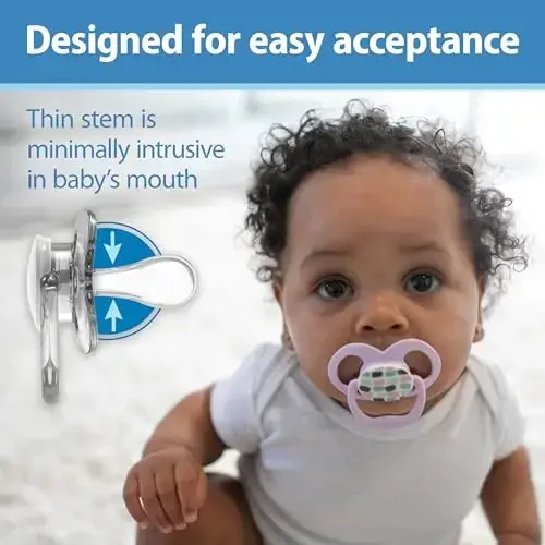 Dr. Brown's Advantage Glow-in-The-Dark Baby Pacifier, Fully Symmetrical Soother with Soft Silicone Bulb, Scooter Squirrel-Purple Nature, 6-18m, BPA Free, 4 Pack - 2