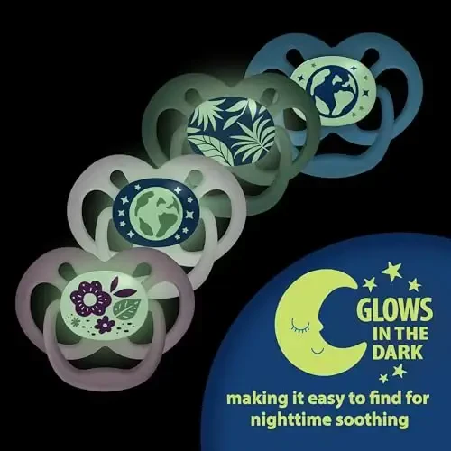 Dr. Brown's Advantage Glow-in-The-Dark Baby Pacifier, Fully Symmetrical Soother with Soft Silicone Bulb, Skateboard Snail-Blue Nature, 6-18m, BPA Free, 4 Pack - 6