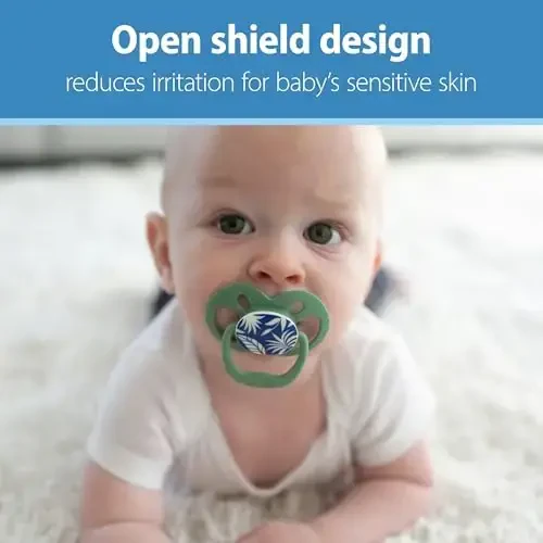 Dr. Brown's Advantage Glow-in-The-Dark Baby Pacifier, Fully Symmetrical Soother with Soft Silicone Bulb, Blue Nature-Purple Nature, 6-18m, BPA Free, 6 Pack - 6