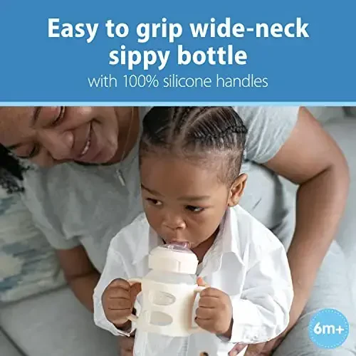 Dr. Brown's Wide-Neck Transitional Sippy Bottle with Silicone Handles 9 oz/270 mL, Ecru, 1-Pack - 2