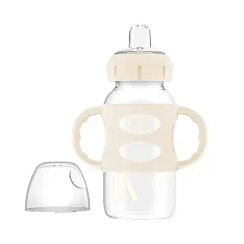 Dr. Brown's Wide-Neck Transitional Sippy Bottle with Silicone Handles 9 oz/270 mL, Ecru, 1-Pack 