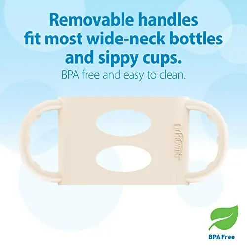 Dr. Brown's Wide-Neck Transitional Sippy Bottle with Silicone Handles 9 oz/270 mL, Ecru, 1-Pack - 5