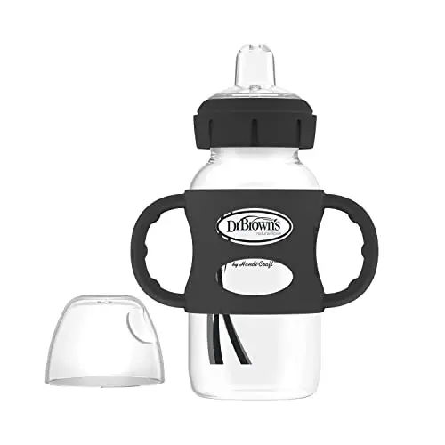 Dr. Brown's Wide-Neck Transitional Sippy Bottle with Silicone Handles 9 oz/270 mL, Black, 1-Pack - 1