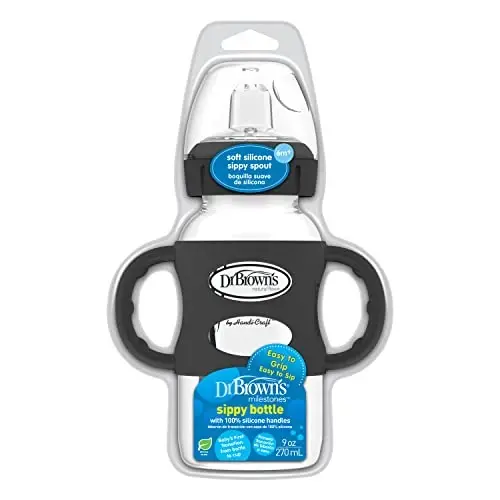 Dr. Brown's Wide-Neck Transitional Sippy Bottle with Silicone Handles 9 oz/270 mL, Black, 1-Pack - 2