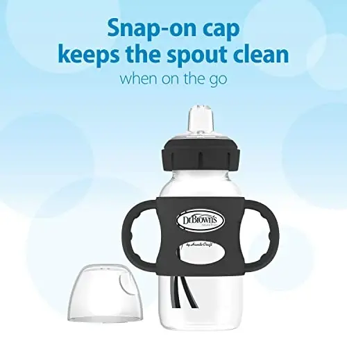 Dr. Brown's Wide-Neck Transitional Sippy Bottle with Silicone Handles 9 oz/270 mL, Black, 1-Pack - 3