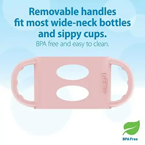 Dr. Brown's Wide-Neck Transitional Sippy Bottle with Silicone Handles 9 oz/270 mL, Pink, 1-Pack - 5