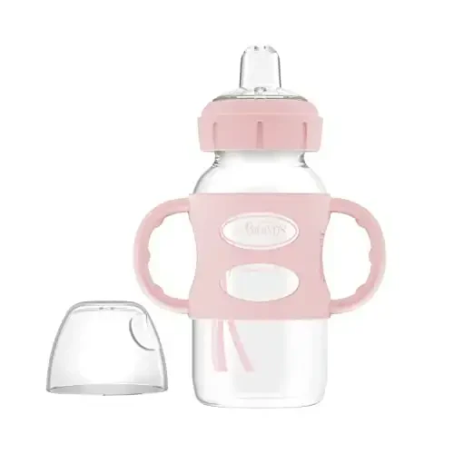 Dr. Brown's Milestones Wide-Neck Sippy Spout Bottle with 100% Silicone Handles, Easy-Grip Handles with Soft Sippy Spout, 9oz/270mL, Light-Pink, 1-Pack, 6m+ - 1