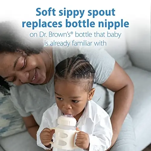Dr. Brown's Milestones Wide-Neck Sippy Spout Bottle with 100% Silicone Handles, Easy-Grip Handles with Soft Sippy Spout, 9oz/270mL, Light-Pink & Ecru, 2-Pack, 6m+ - 3