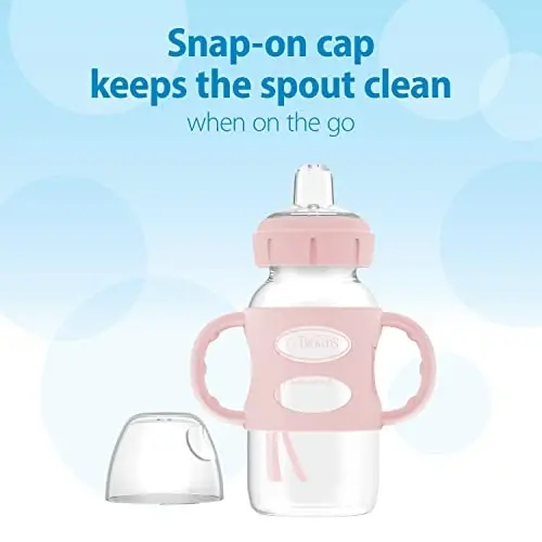 Dr. Brown's Milestones Wide-Neck Sippy Spout Bottle with 100% Silicone Handles, Easy-Grip Handles with Soft Sippy Spout, 9oz/270mL, Light-Pink & Ecru, 2-Pack, 6m+ - 4