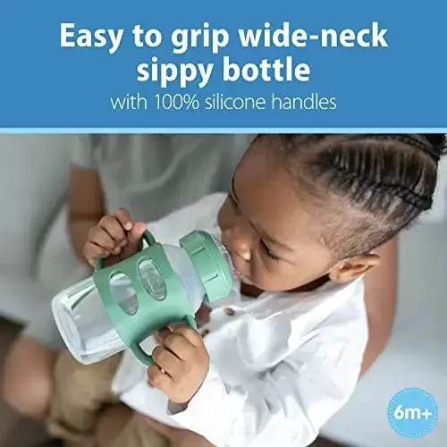 Dr. Brown's Milestones Wide-Neck Sippy Spout Bottle with 100% Silicone Handles, Easy-Grip Handles with Soft Sippy Spout, 9oz/270mL, Green, 1-Pack, 6m+ - 2