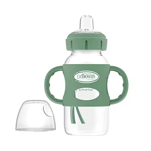 Dr. Brown's Milestones Wide-Neck Sippy Spout Bottle with 100% Silicone Handles, Easy-Grip Handles with Soft Sippy Spout, 9oz/270mL, Green, 1-Pack, 6m+ - DR. BROWN'S