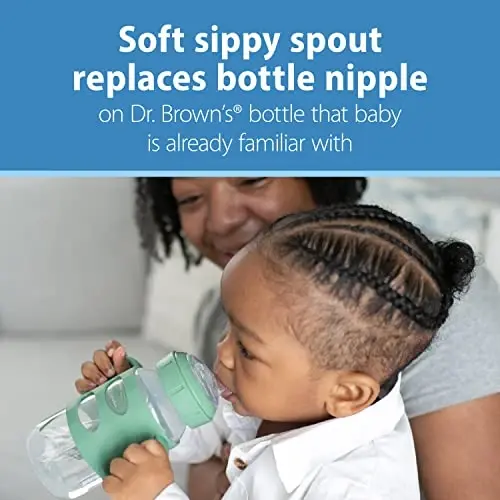 Dr. Brown's Milestones Wide-Neck Sippy Spout Bottle with 100% Silicone Handles, Easy-Grip Handles with Soft Sippy Spout, 9oz/270mL, Green, 1-Pack, 6m+ - 3