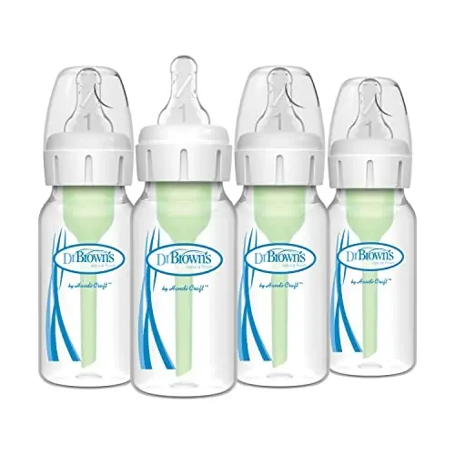 Dr. Brown's Natural Flow Anti-Colic Options+ Narrow Baby Bottle, 4 oz/120 mL, with Level 1 Slow Flow Nipple, 0m+, 4 Bottles - 6