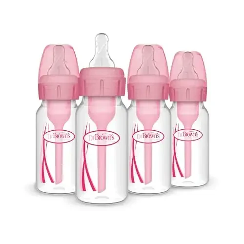 Dr. Brown's Natural Flow Anti-Colic Options+ Narrow Baby Bottle, 4 oz/120 mL, with Level 1 Slow Flow Nipple, Pink, 0m+, 4 Pack - 5
