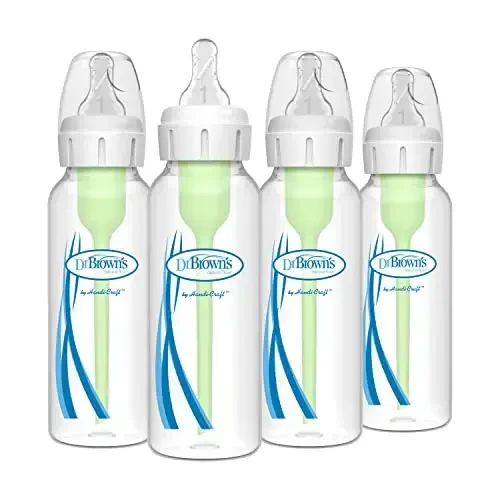 Dr. Brown's Natural Flow Anti-Colic Options+ Narrow Baby Bottle, 8 oz/250 mL, with Level 1 Slow Flow Nipples, 0m+, 4 Pack 