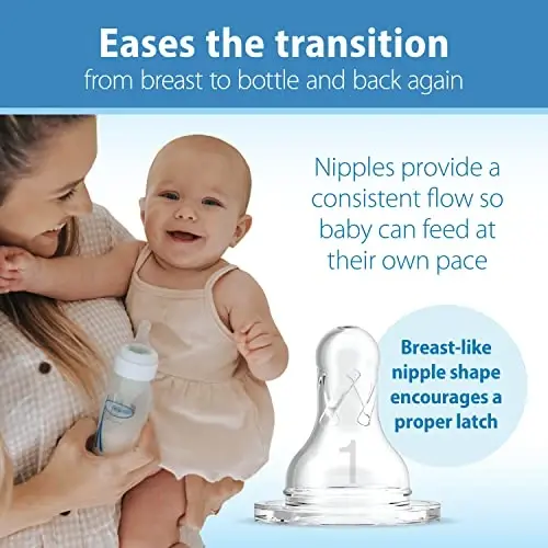Dr. Brown's Natural Flow Anti-Colic Options+ Narrow Baby Bottle, Blue Nature, 8 oz/250 mL, with Level 1 Slow Flow Nipples, 0m+, 4 Pack - 4