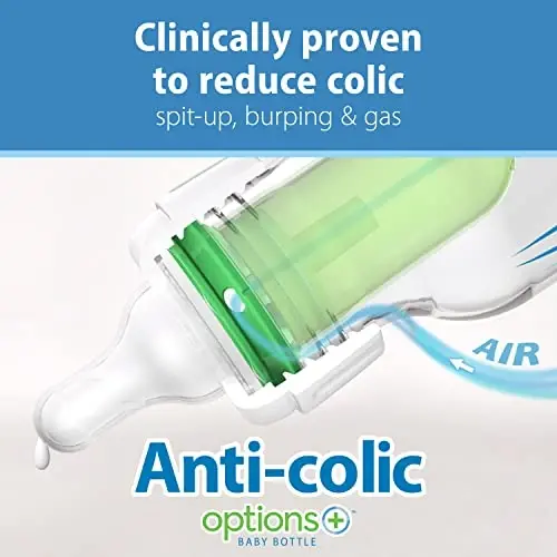 Dr. Brown's Natural Flow Anti-Colic Options+ Tor ko‘krakli bolalar shishasi, 8 oz/250 mL, 1-darajali sekin oqimli so‘rg‘ichlar bilan, 0 oydan, 4 dona - 3