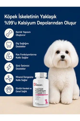 Calcium Magnesium D3 | Köpekler İçin Kemik & Diş Sağlığı Desteği (75 Tablet) - 5