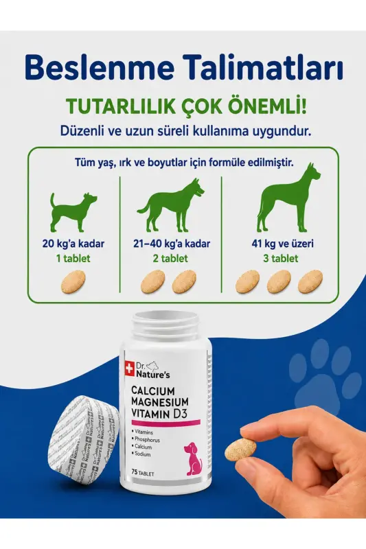 Calcium Magnesium D3 | Köpekler İçin Kemik & Diş Sağlığı Desteği (75 Tablet) - 6