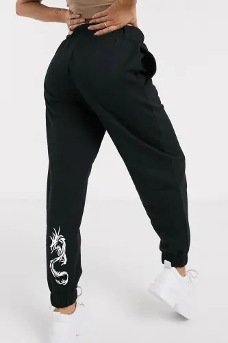 Dragon Back Leg Printed Sweatpants-khaki 