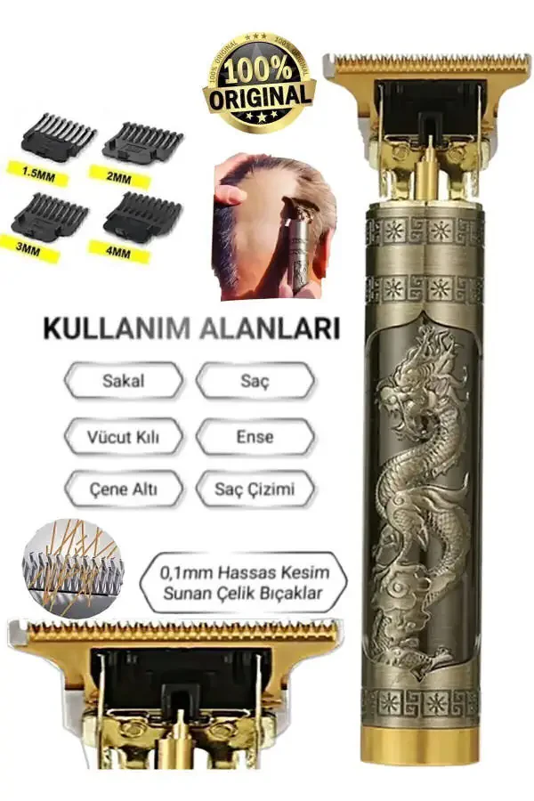 Dragon Çelik Kasa Profesyonel Saç Sakal Ense Çizim Tüm Vücut Tüyü Lazer Öncesi Tıraş Makinesi. - 35