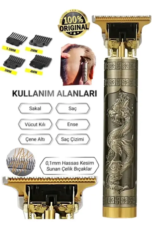 Dragon Çelik Kasa Profesyonel Saç Sakal Ense Çizim Tüm Vücut Tüyü Lazer Öncesi Tıraş Makinesi - 2