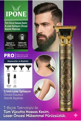 Dragon Çelik Kasa Profesyonel Saç Sakal Ense Çizim Tüm Vücut Tüyü Lazer Öncesi Tıraş Makinesi - 6